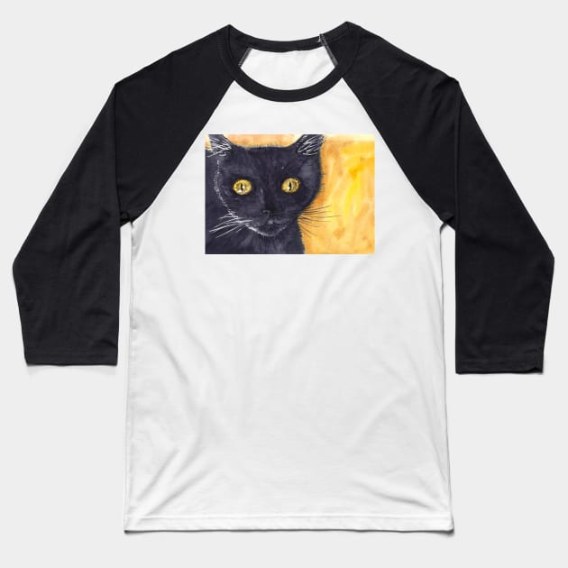 Black cat Baseball T-Shirt by katerinamk